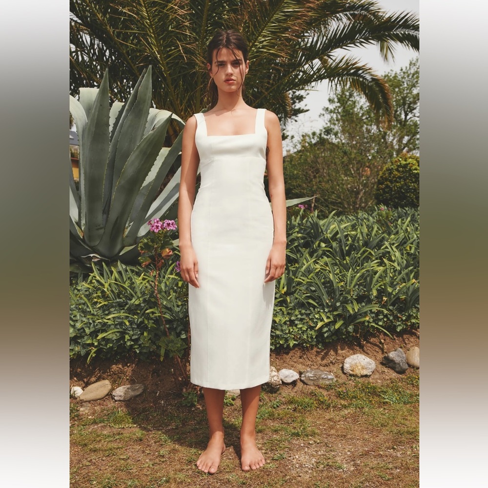 Zara LINEN BLEND MIDI DRESS. Ecru. Size XS. New with Tags.